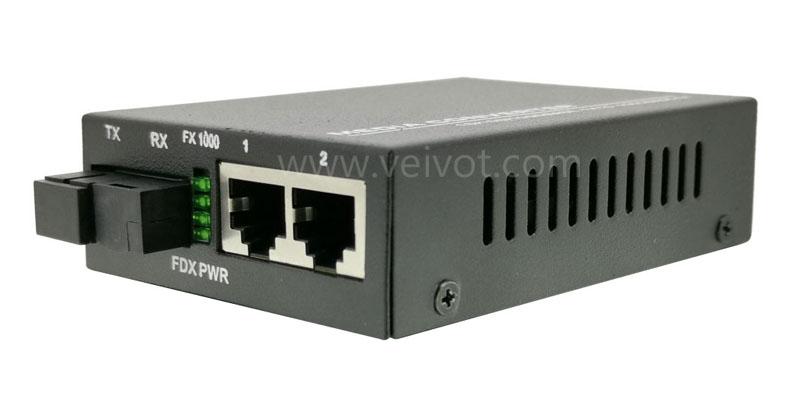 2-Port RJ45 1-Port SC SX SM Gigabit Media Converter (VV-MC1G-1SC2E-xxA/B)