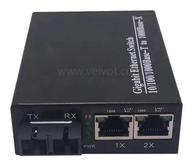 2-Port RJ45 1-Port SC DX SM/MM Gigabit Media Converter (VV-MC1G-1SC2E-xx)